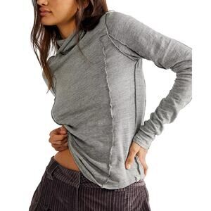 Women's Size M Gray Free People Everyday Layering Cotton Knit Top Long Sleeve